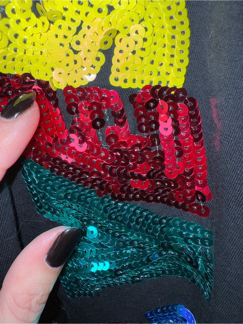 Queen‎ of Sparkles Black “Yes”Sequin T-Shirt Dress Dopamine Dressing Gameday M - Picture 10 of 11